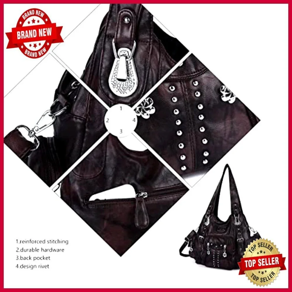 Large Soft PU Leather Hobo Shoulder Bag with Multiple Pockets